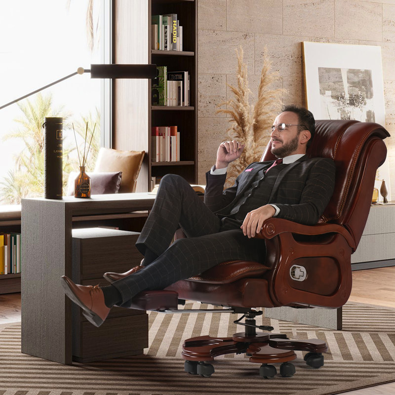 Evan 2.0 Genuine Leather Massage Executive Chair Brown Pink